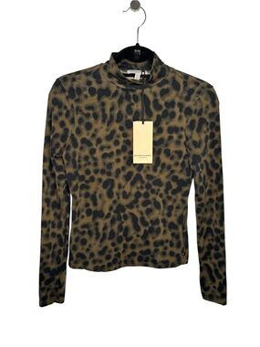 New Scotch & Soda Olive Green and Black Leopard Mock Neck XS Top